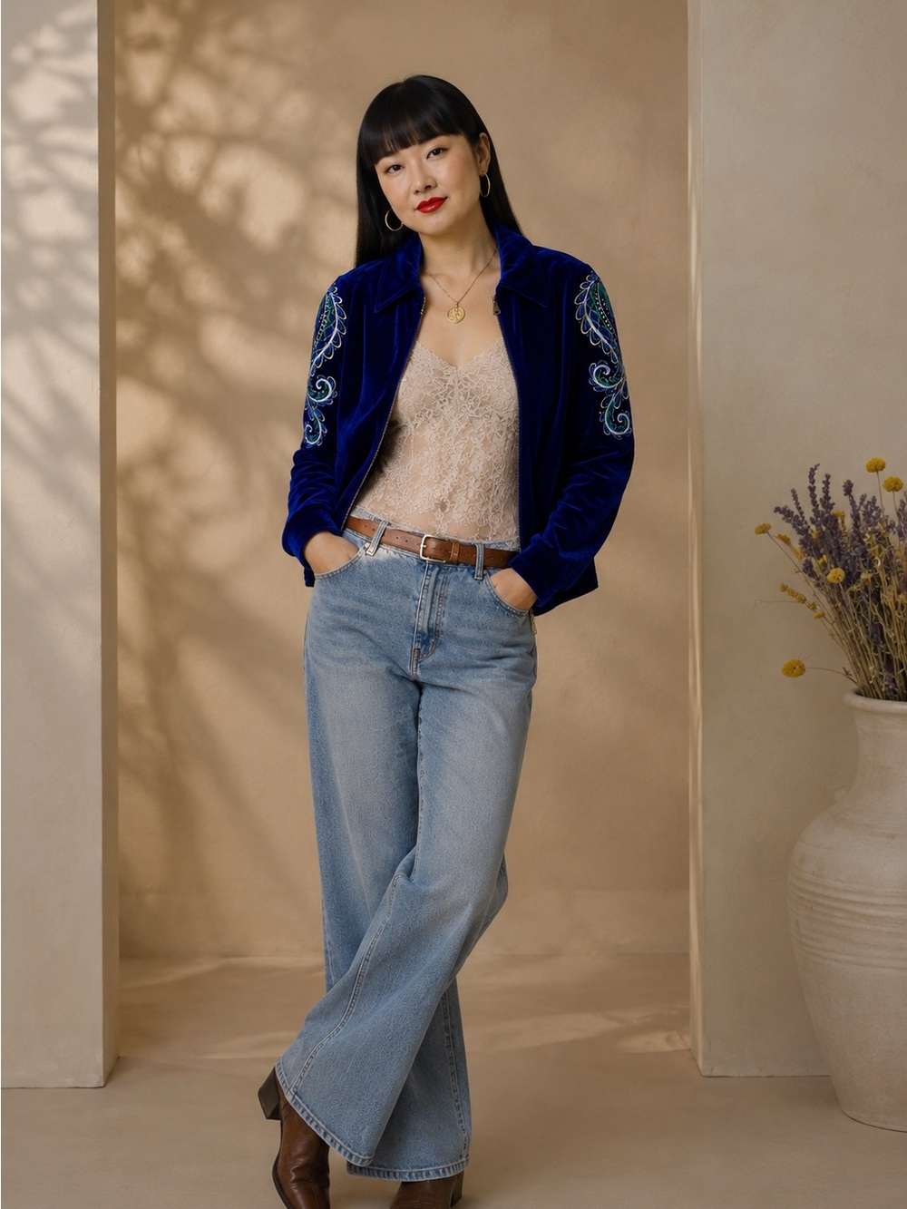 Bob Mackie Wearable Art Royal Blue Velvet Embroidered Jacket Size M